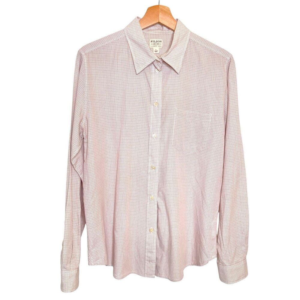 FILSON Button Up Shirt Womens Large Hyland Long Sleeve Button Plaid White Red